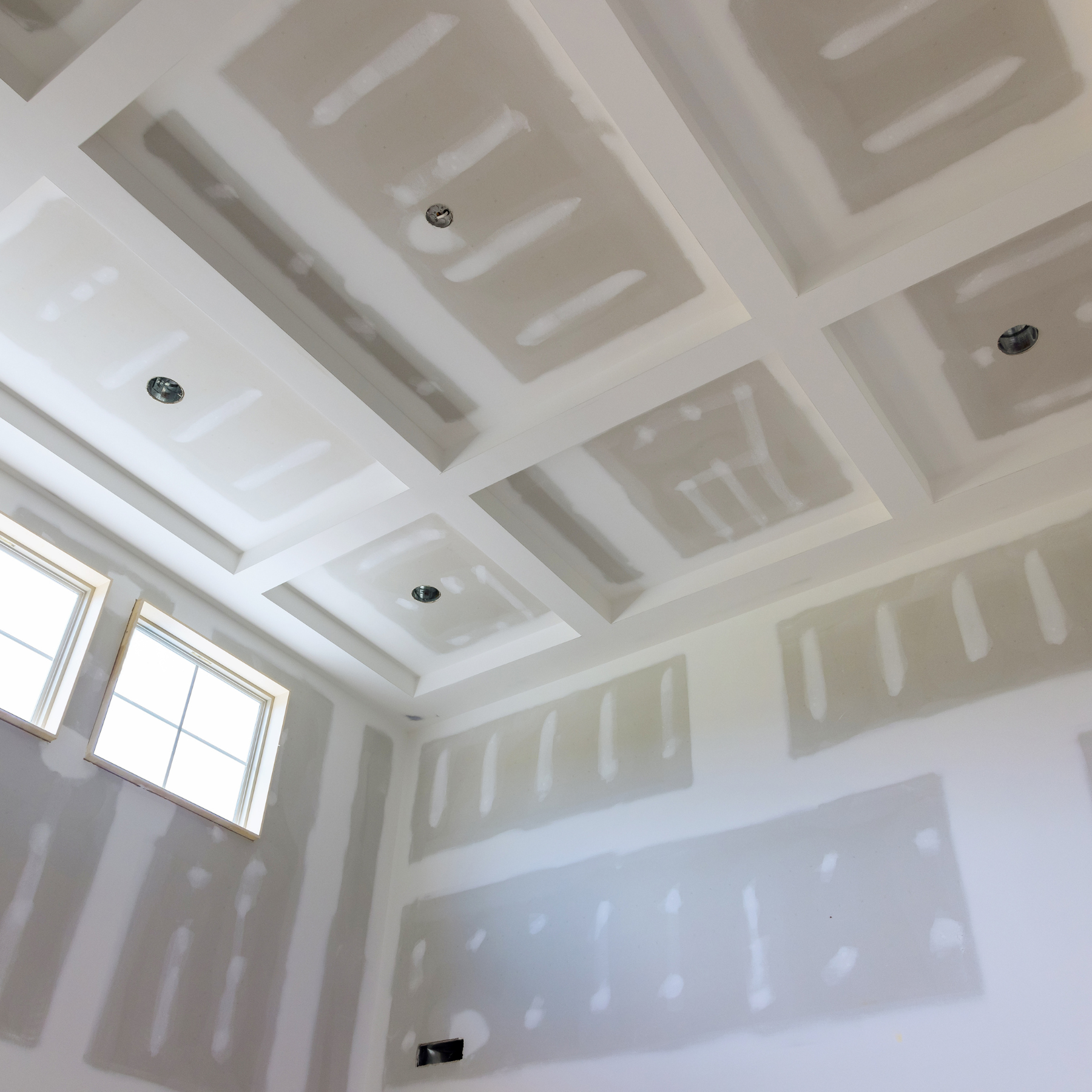 Drywall on ceilings and walls.
